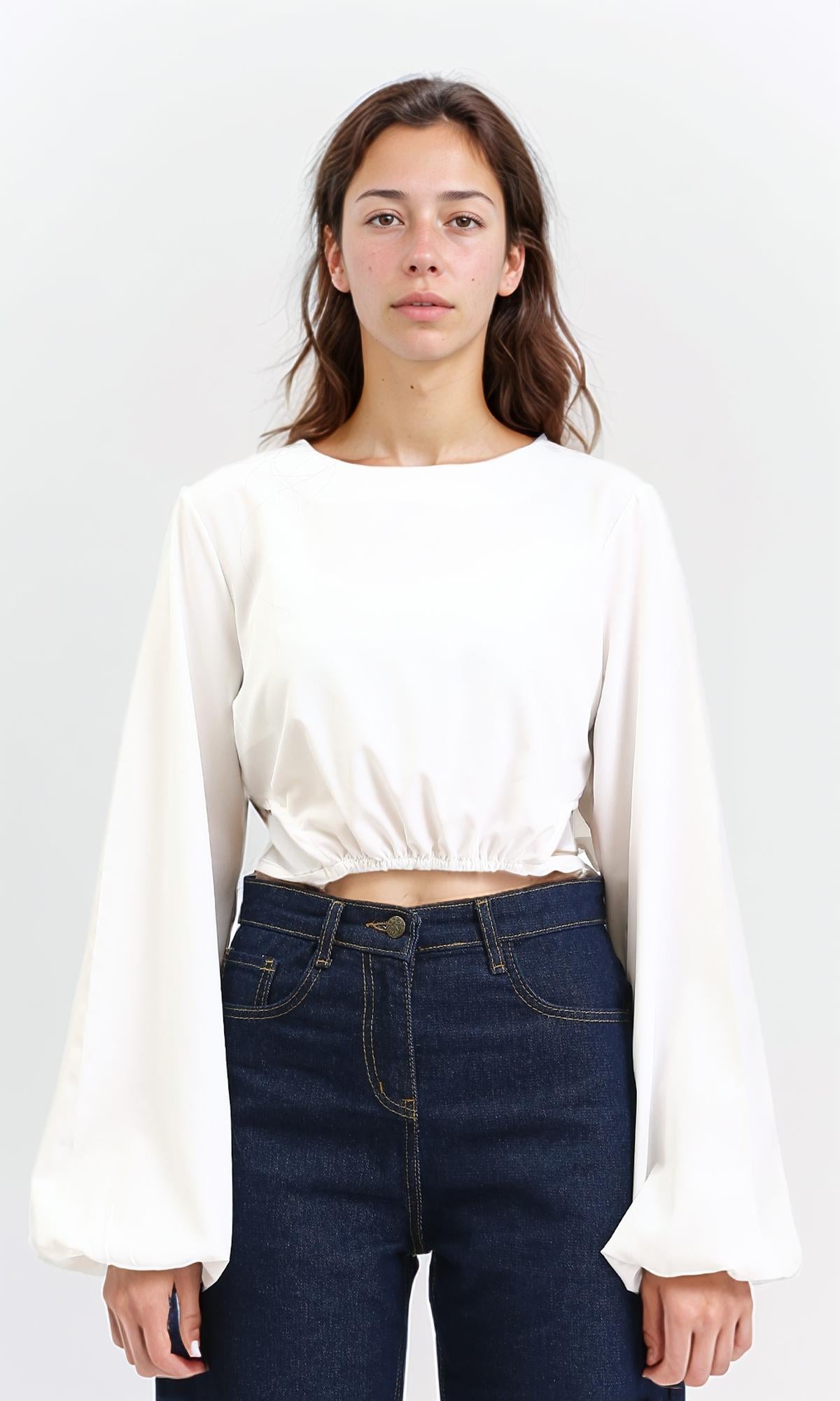 Bell Sleeves Solid Casual Blouse - White