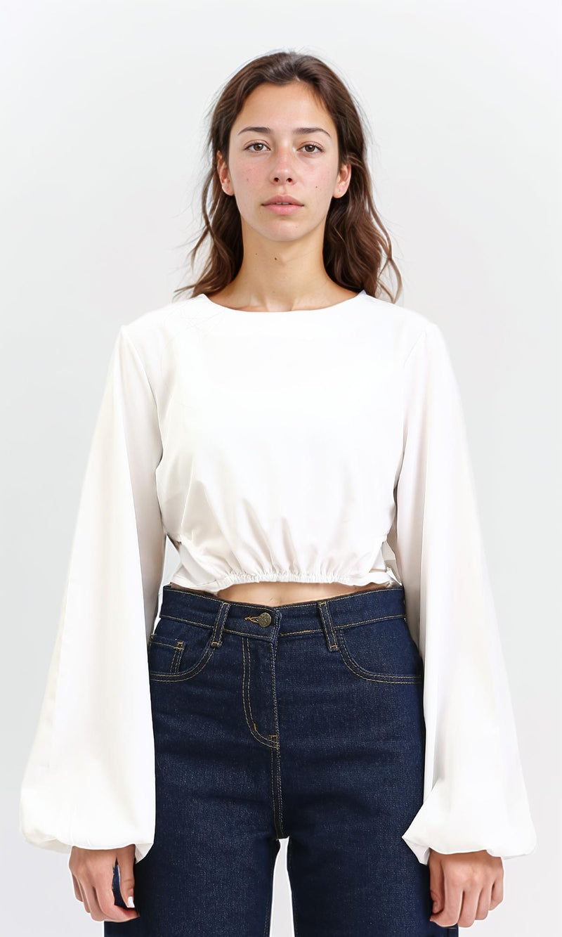 R208786 - Bell Sleeves Solid Casual Blouse - White