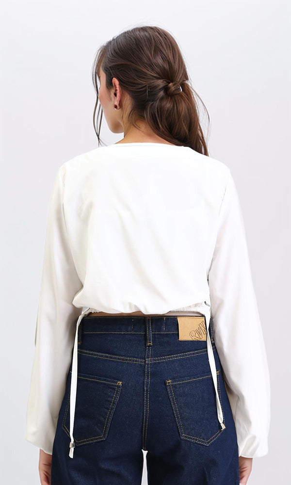 R208786 - Bell Sleeves Solid Casual Blouse - White