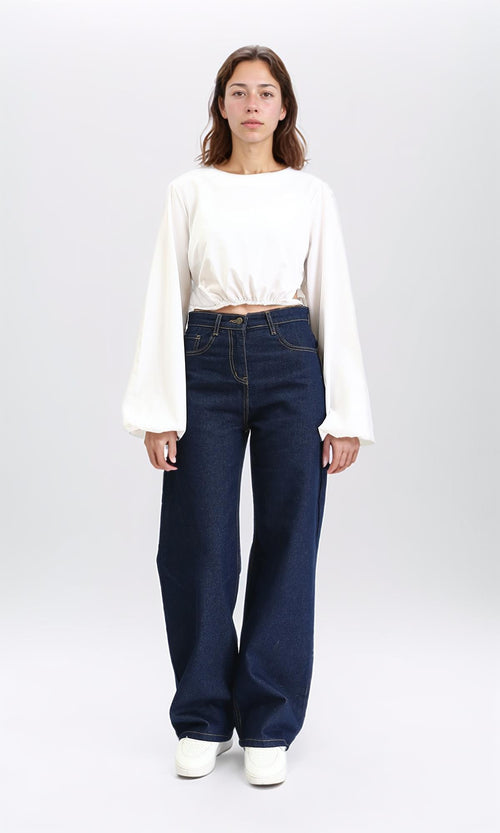 R208786 - Bell Sleeves Solid Casual Blouse - White