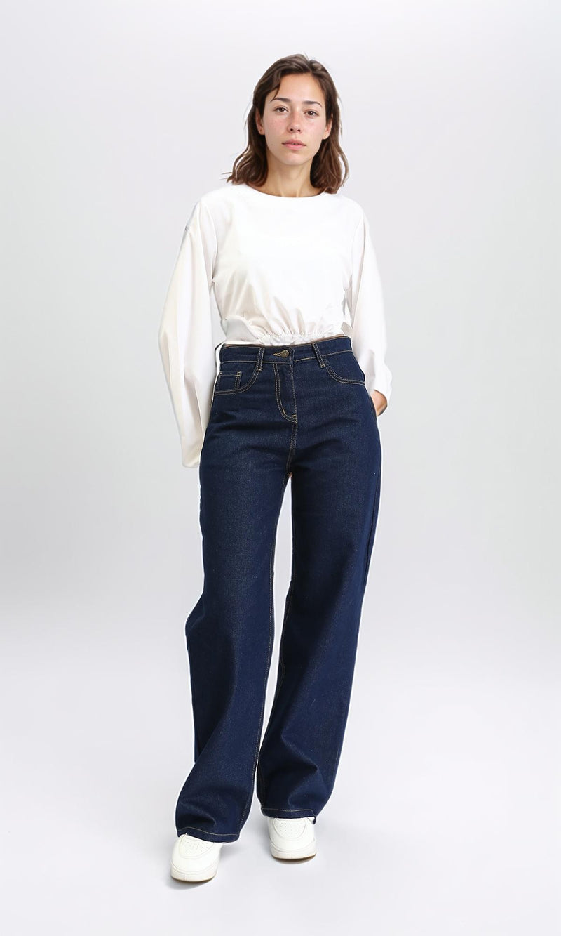 R208786 - Bell Sleeves Solid Casual Blouse - White