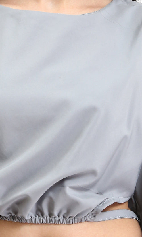 R208787 - Bell Sleeves Solid Casual Blouse - Grey