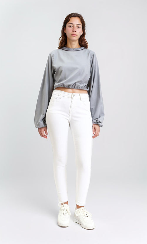 R208787 - Bell Sleeves Solid Casual Blouse - Grey