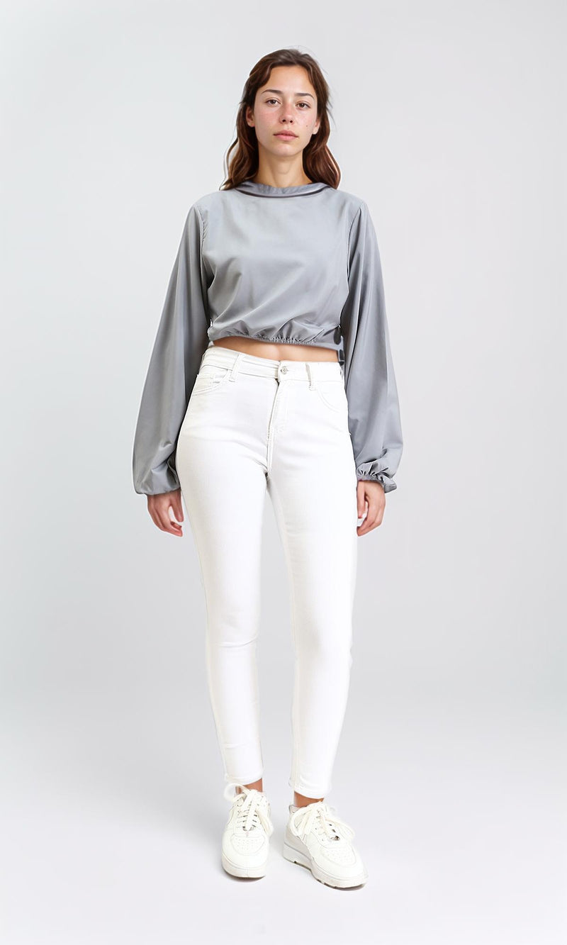 R208787 - Bell Sleeves Solid Casual Blouse - Grey