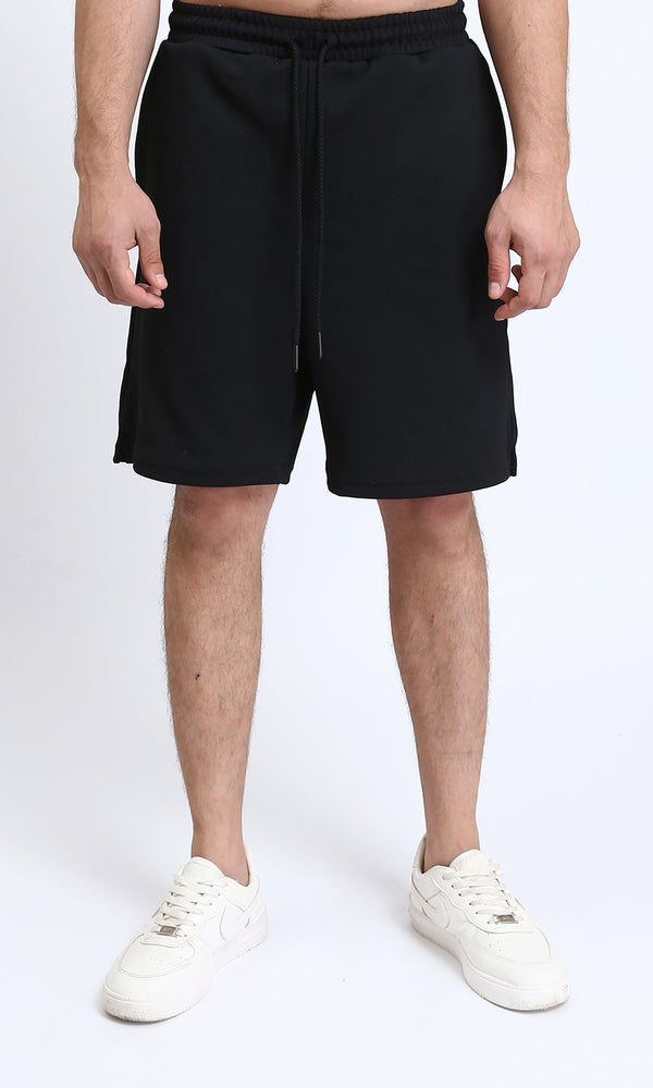 R208799 - Slip On Solid Cotton Shorts - Black