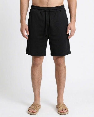 Men's Diamond Mesh Textured Relaxed Fit Shorts - Blacks