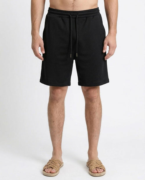 Men's Diamond Mesh Textured Relaxed Fit Shorts - Blacks