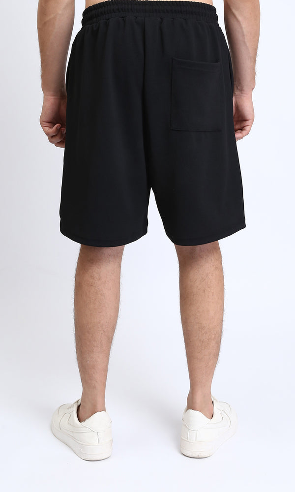R208799 - Slip On Solid Cotton Shorts - Black