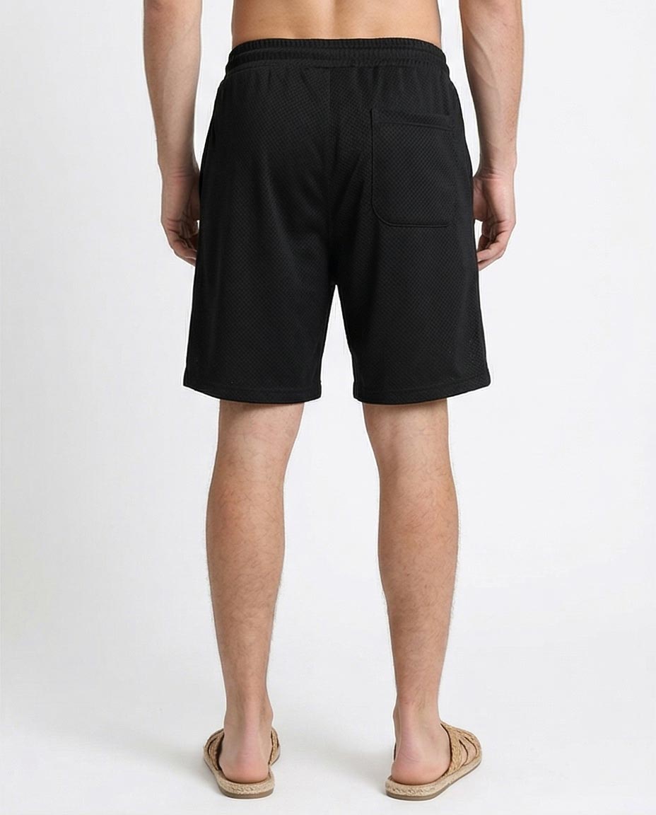 Ravin Men's Diamond Mesh Textured Relaxed Fit Shorts – Blacks - R208799