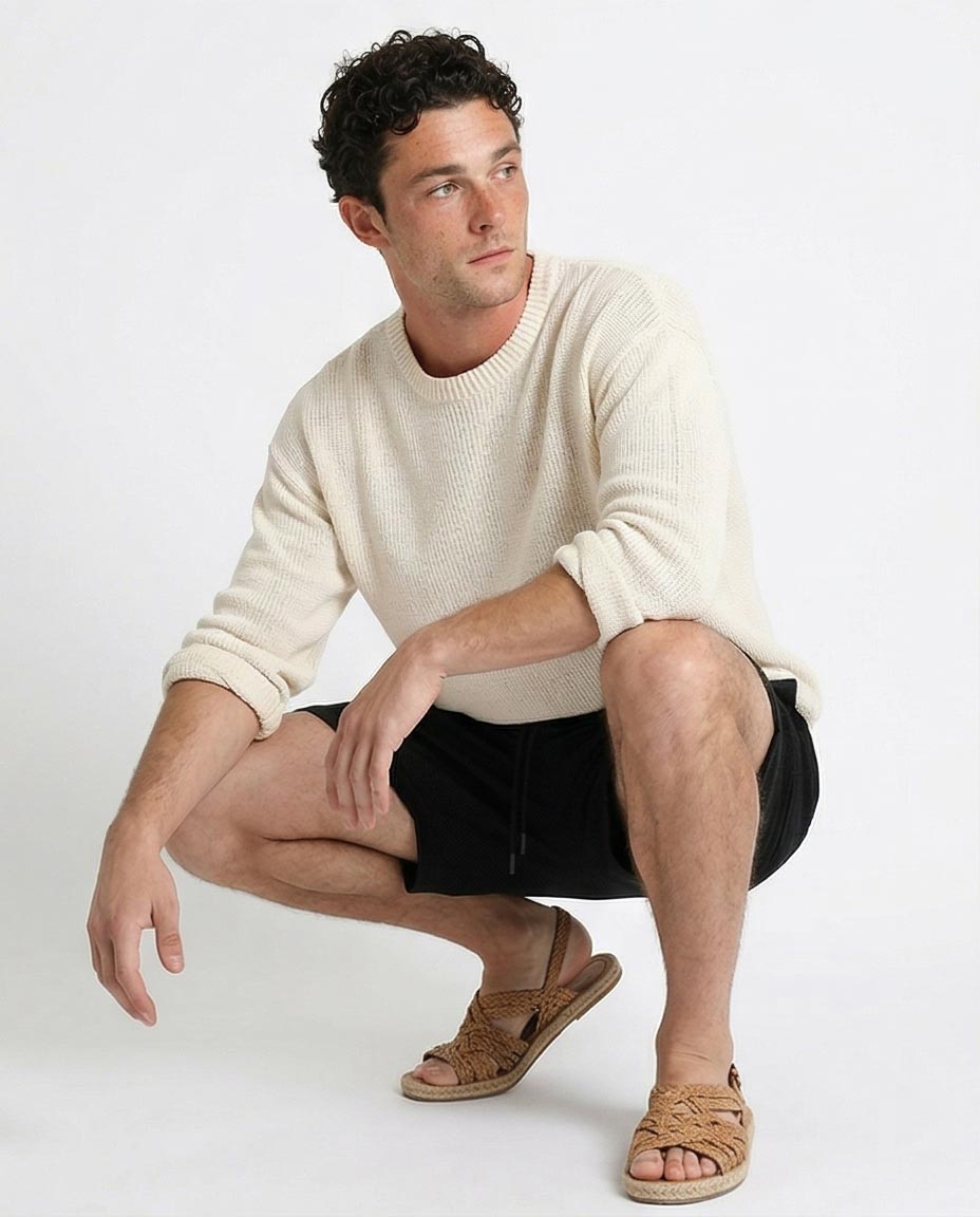 Ravin Men's Diamond Mesh Textured Relaxed Fit Shorts – Blacks - R208799