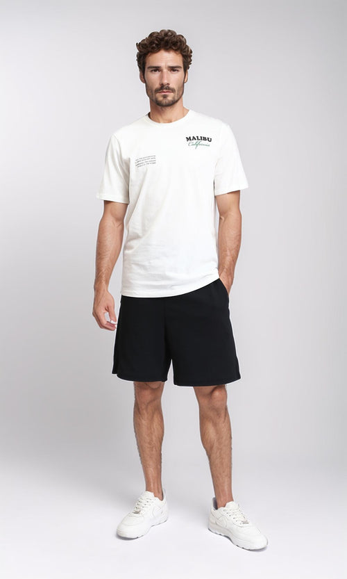 R208799 - Slip On Solid Cotton Shorts - Black