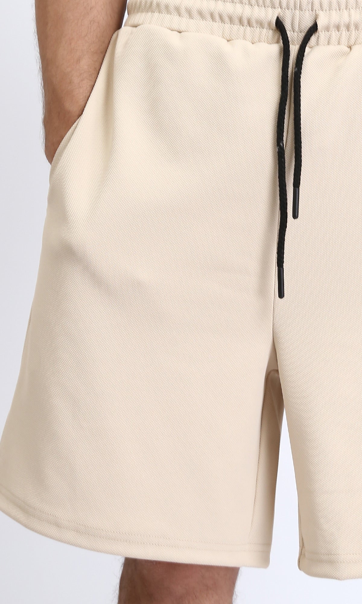 R208814 - Slip On Solid Casual Shorts - Beige