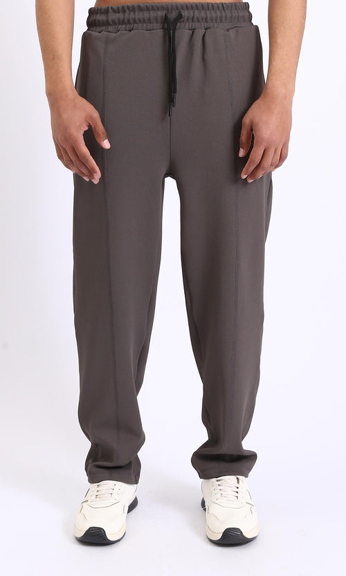 R208820-Relaxed Leg Slip On Summer Pants - Dark Grey