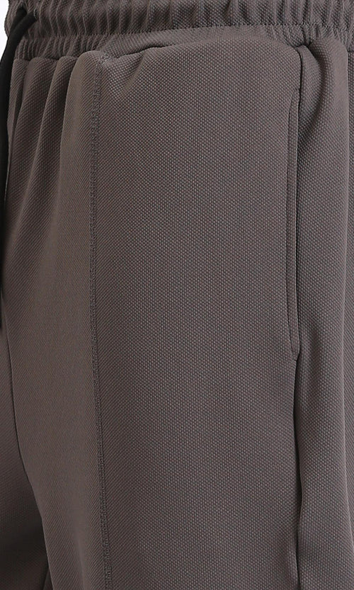 R208820-Relaxed Leg Slip On Summer Pants - Dark Grey