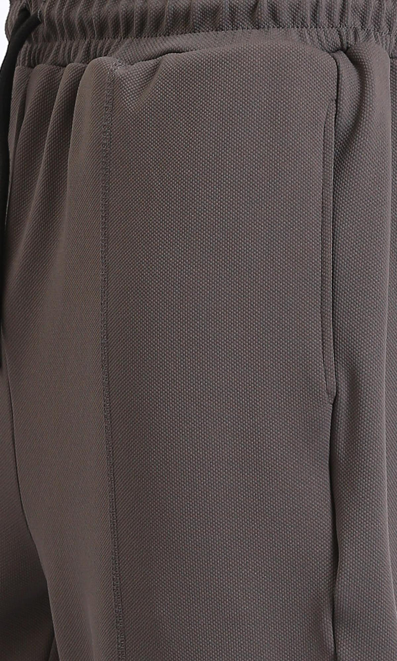 R208820-Relaxed Leg Slip On Summer Pants - Dark Grey