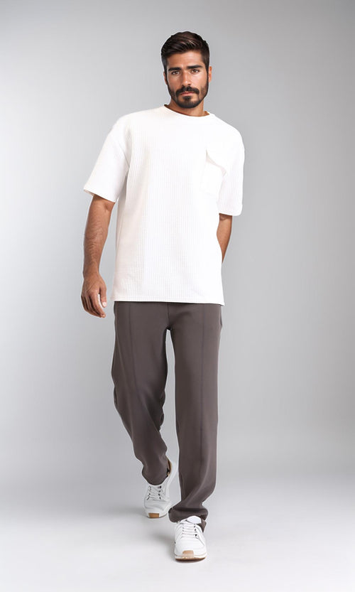 R208820-Relaxed Leg Slip On Summer Pants - Dark Grey