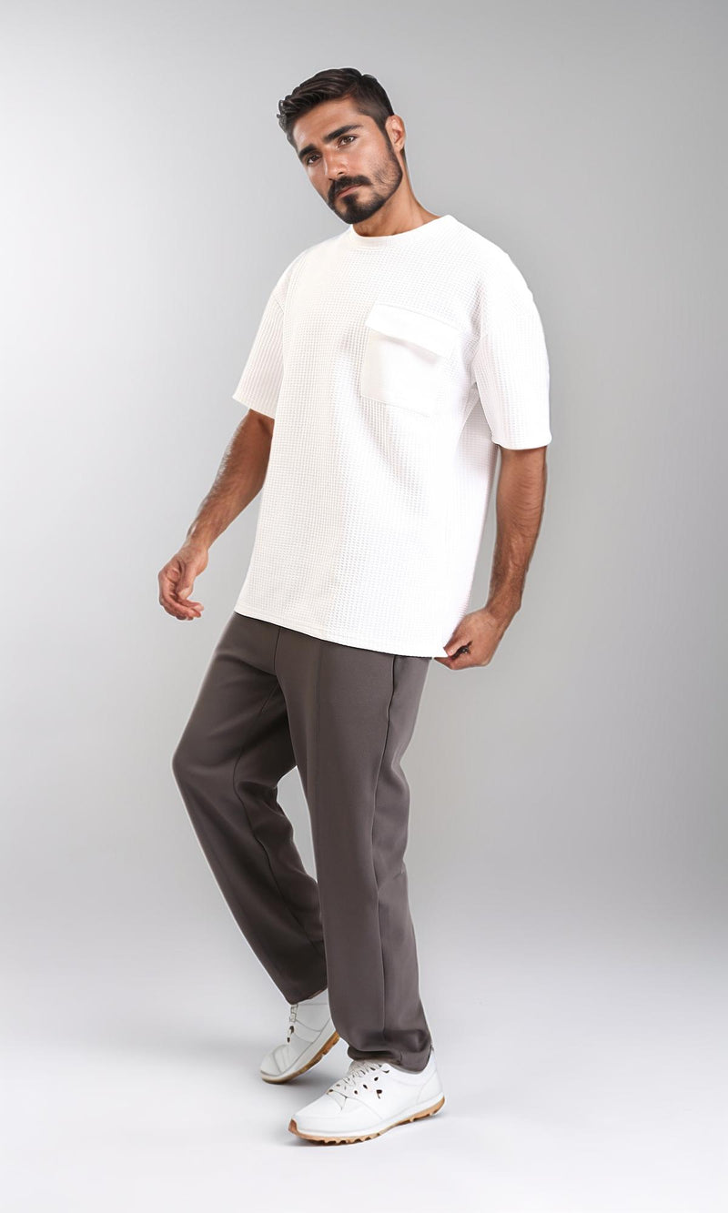 R208820-Relaxed Leg Slip On Summer Pants - Dark Grey