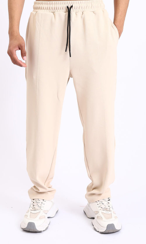 R208836-Relaxed Leg Slip On Summer Pants - Beige