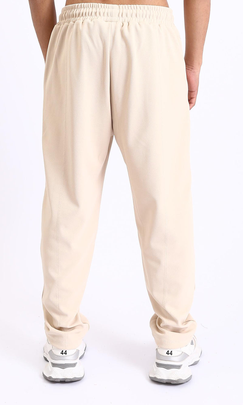 R208836-Relaxed Leg Slip On Summer Pants - Beige