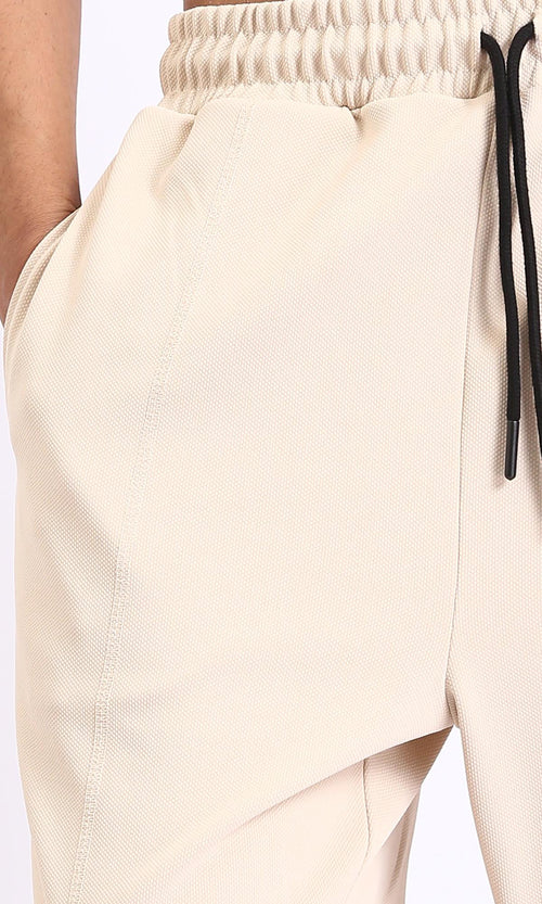 R208836-Relaxed Leg Slip On Summer Pants - Beige