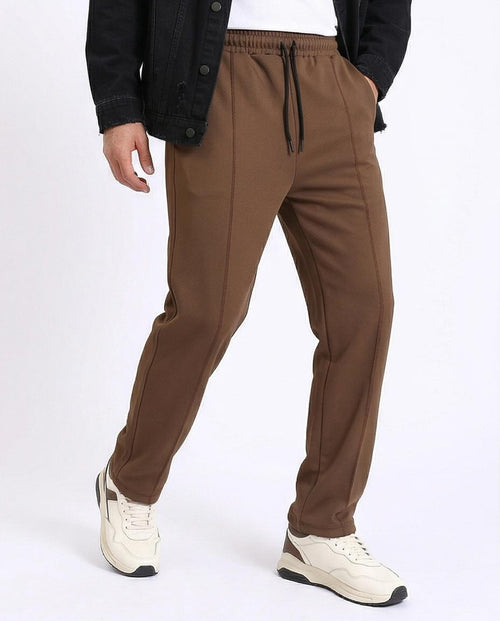 Ravin Men's Tobacco Brown Pintuck Straight-Leg Streetwear Joggers - R208837