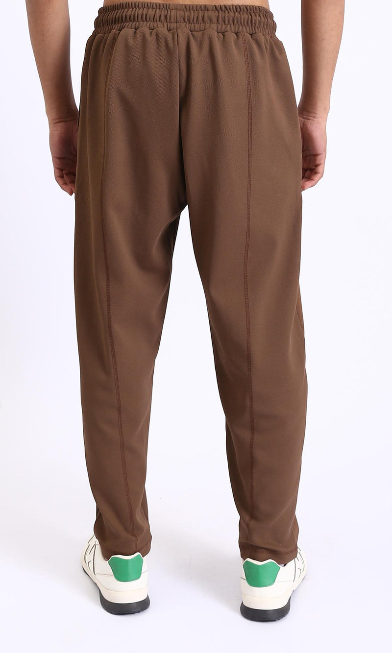 R208837-Relaxed Leg Slip On Summer Pants - Dark Brown