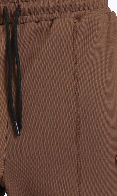 R208837-Relaxed Leg Slip On Summer Pants - Dark Brown