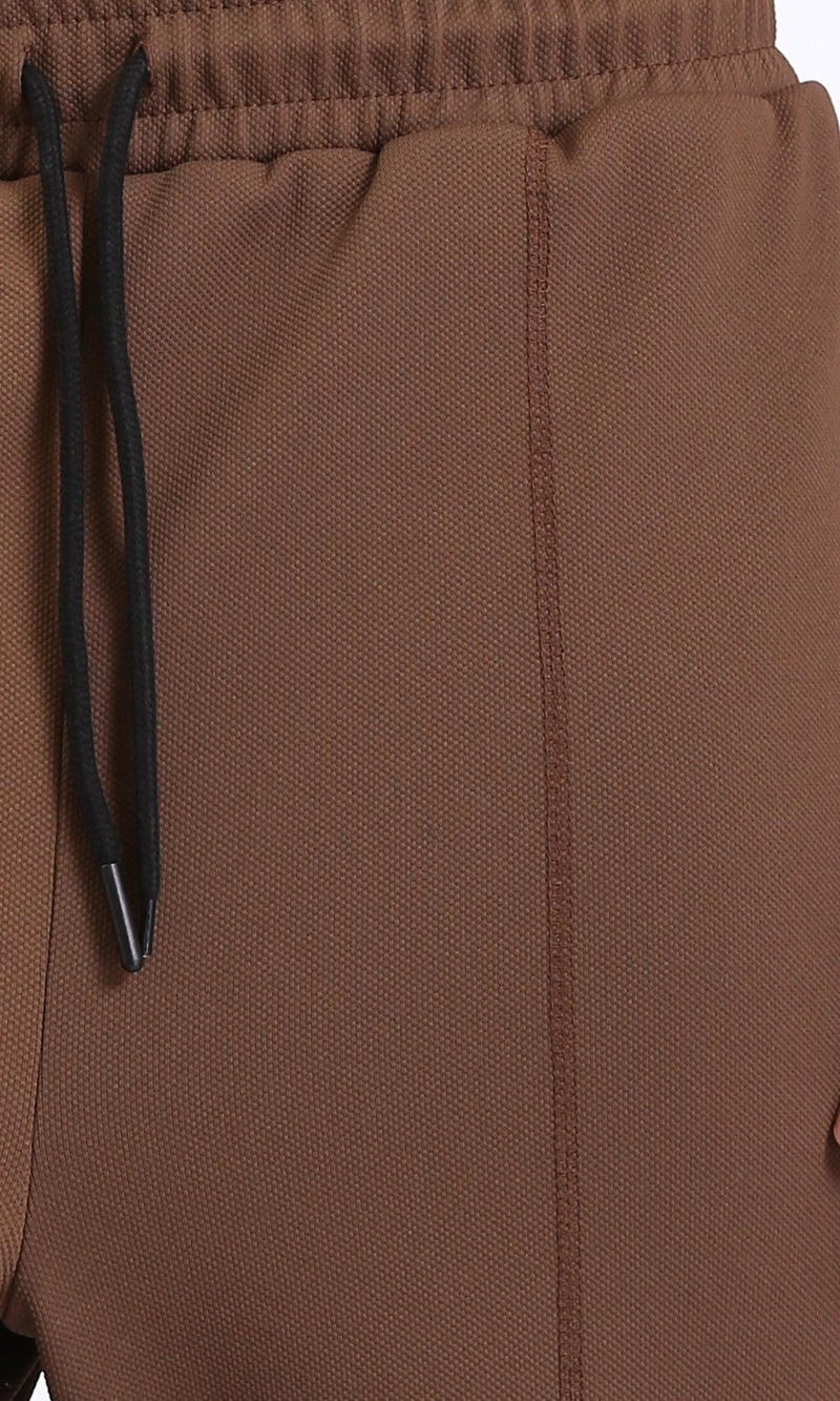 R208837-Relaxed Leg Slip On Summer Pants - Dark Brown