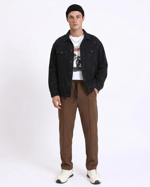 Ravin Men's Tobacco Brown Pintuck Straight-Leg Streetwear Joggers - R208837