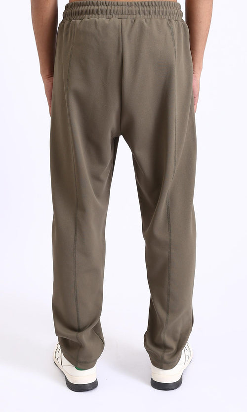 R208839-Relaxed Leg Slip On Summer Pants - Dark Olive