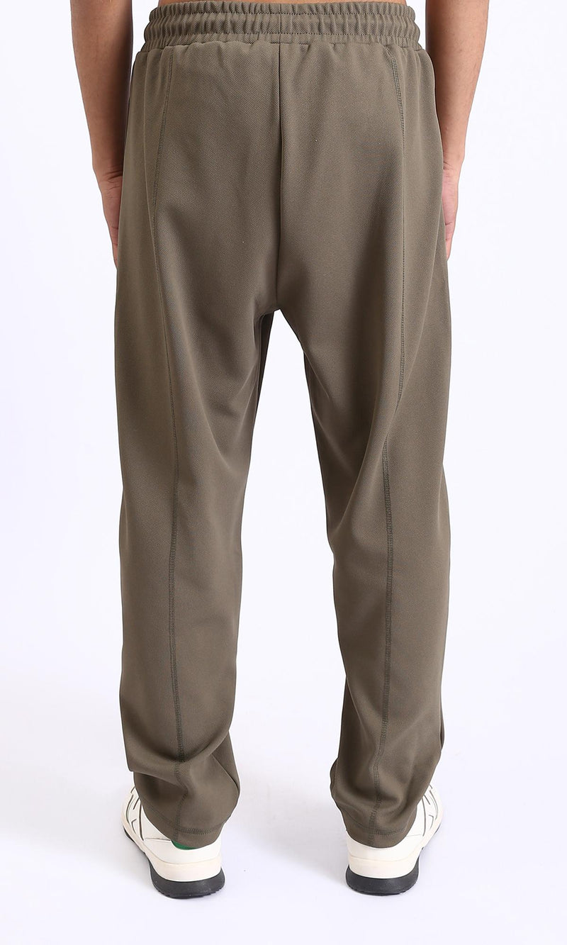 R208839-Relaxed Leg Slip On Summer Pants - Dark Olive