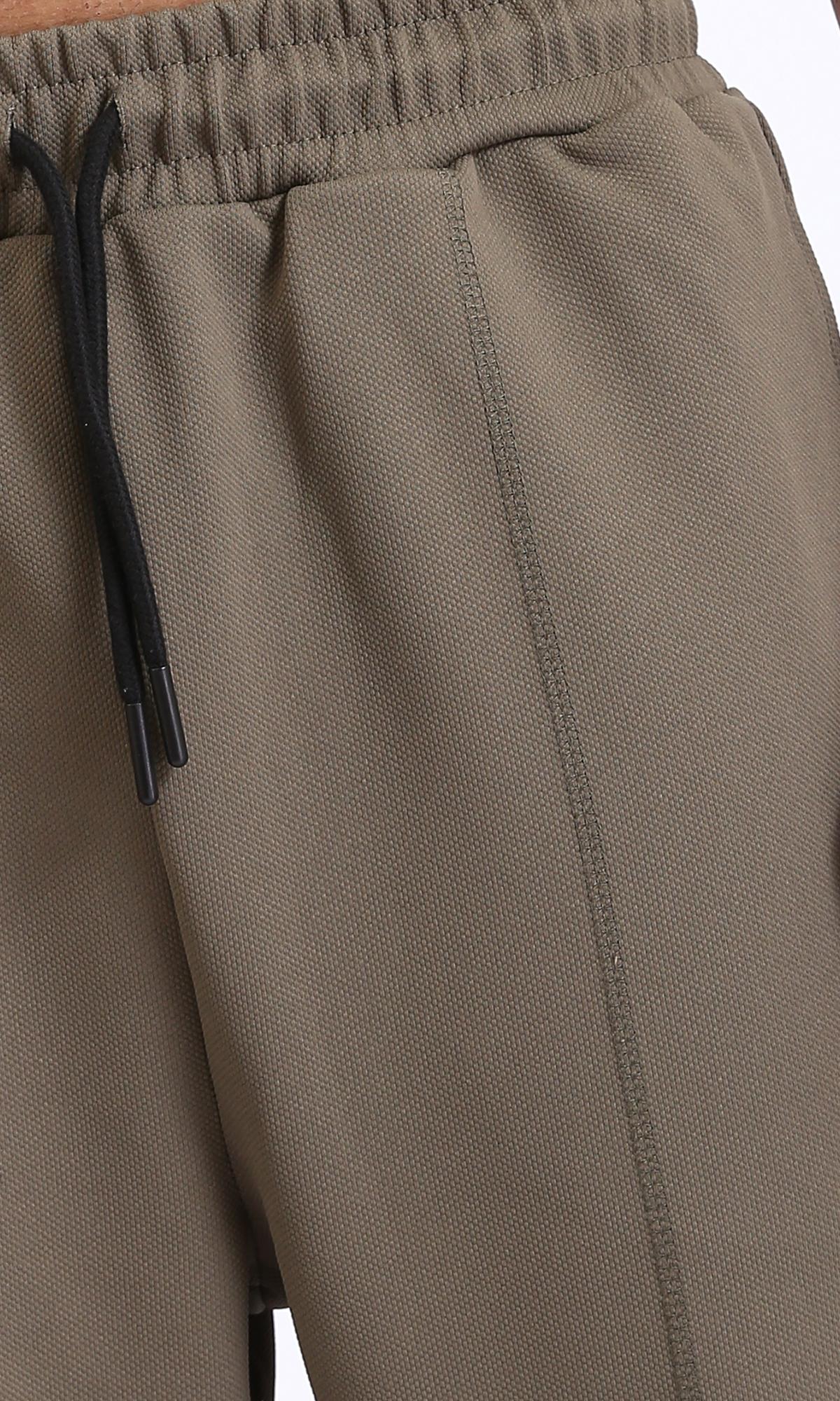 R208839-Relaxed Leg Slip On Summer Pants - Dark Olive