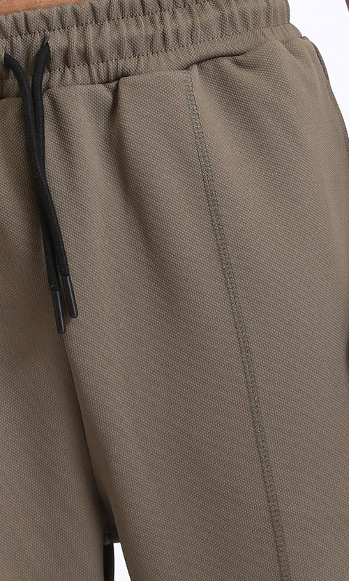 R208839-Relaxed Leg Slip On Summer Pants - Dark Olive