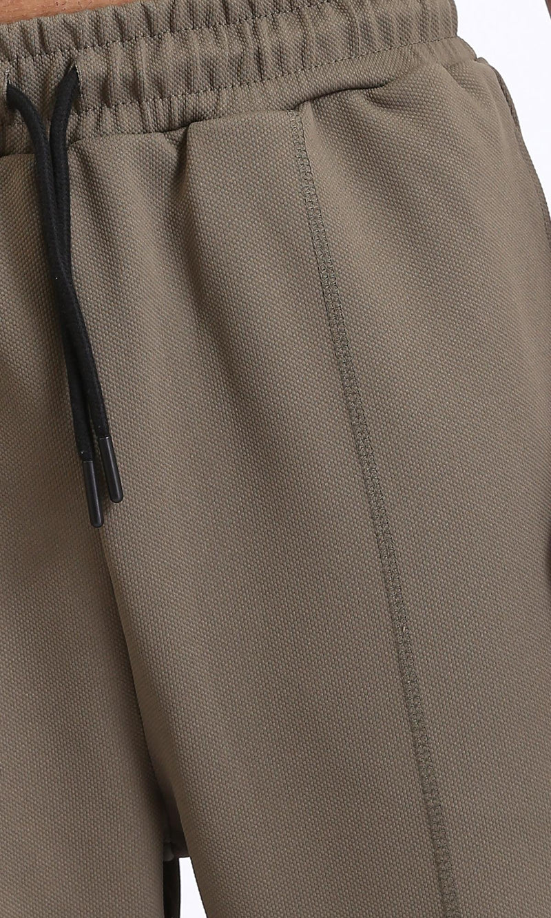 R208839-Relaxed Leg Slip On Summer Pants - Dark Olive