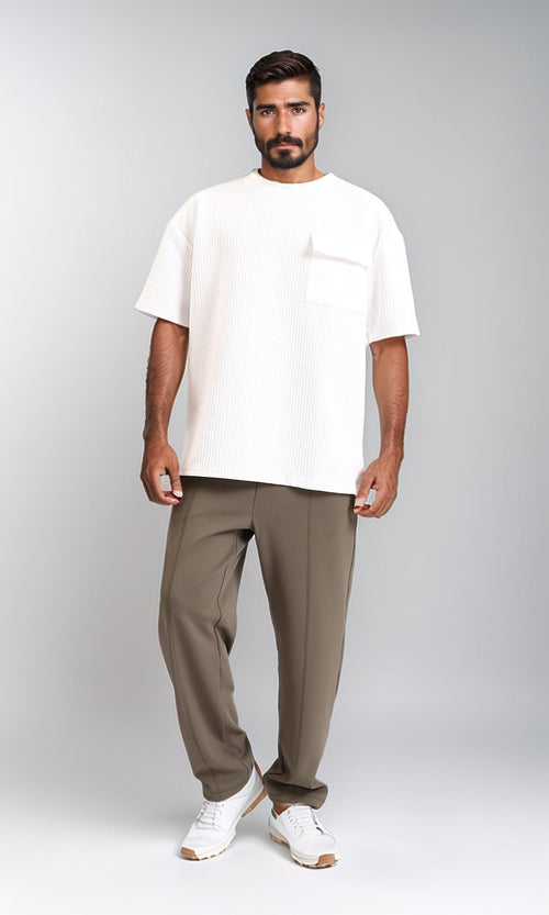 R208839-Relaxed Leg Slip On Summer Pants - Dark Olive