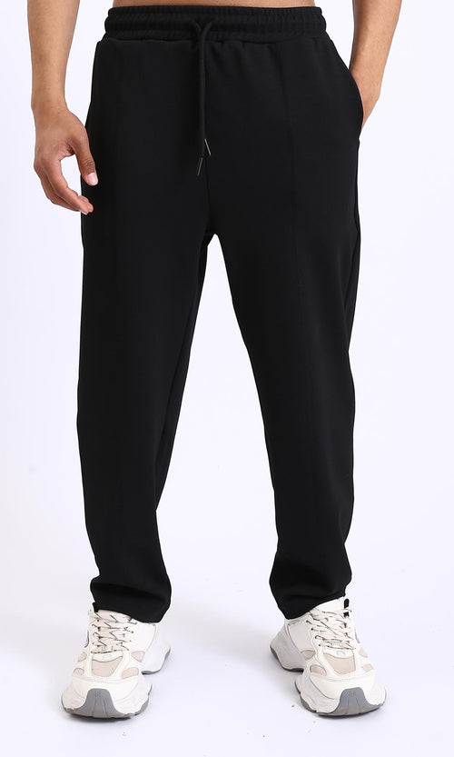 R208840-Relaxed Leg Slip On Summer Pants - Black