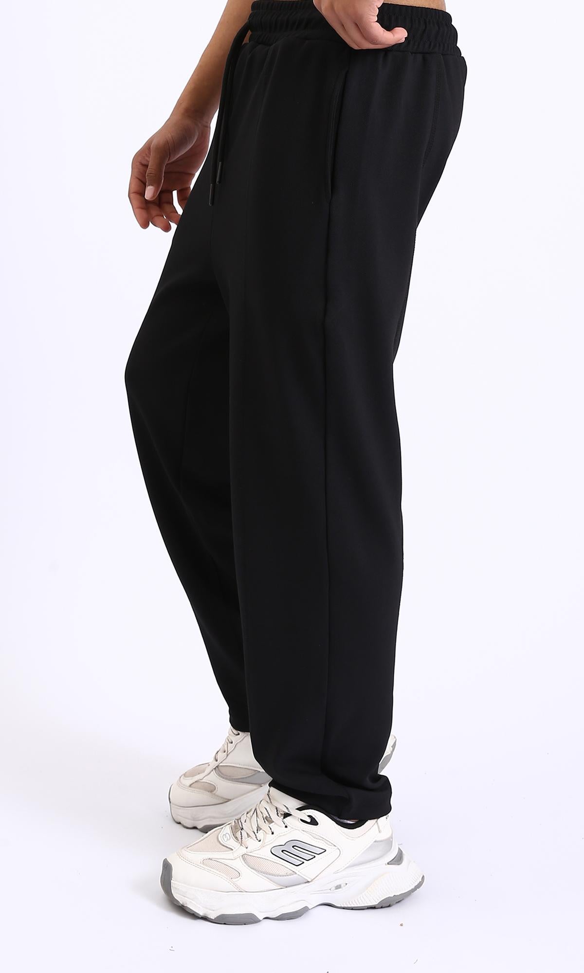 R208840-Relaxed Leg Slip On Summer Pants - Black