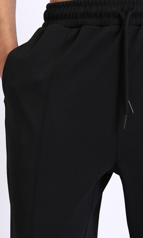 R208840-Relaxed Leg Slip On Summer Pants - Black