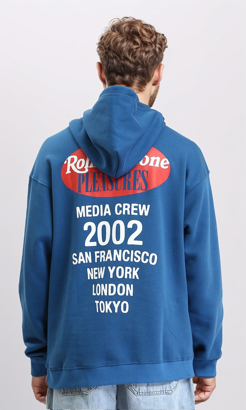 R208841 - Slip On Printed Hoodie with Pocket - Dusty Blue