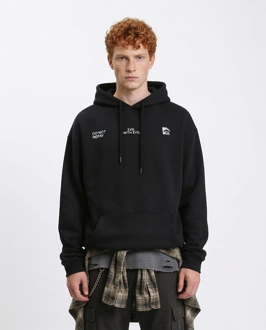 "do Not Repay Evil" Graphic Fleece Hoodie - Black - R208843