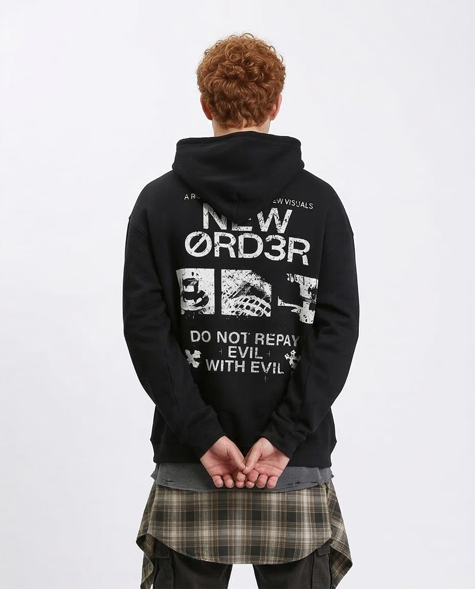 RAVIN "Do Not Repay Evil" Graphic Fleece Hoodie - Black - R208843 -