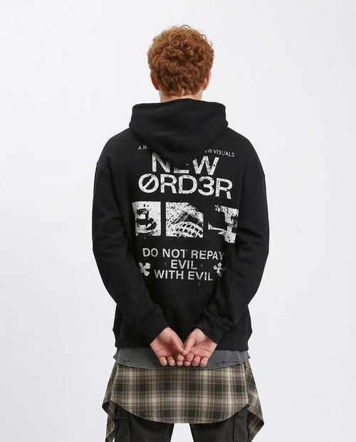 RAVIN "Do Not Repay Evil" Graphic Fleece Hoodie - Black - R208843 -