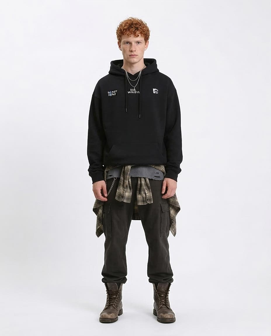 RAVIN "Do Not Repay Evil" Graphic Fleece Hoodie - Black - R208843 -