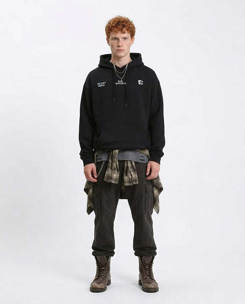 RAVIN "Do Not Repay Evil" Graphic Fleece Hoodie - Black - R208843 -