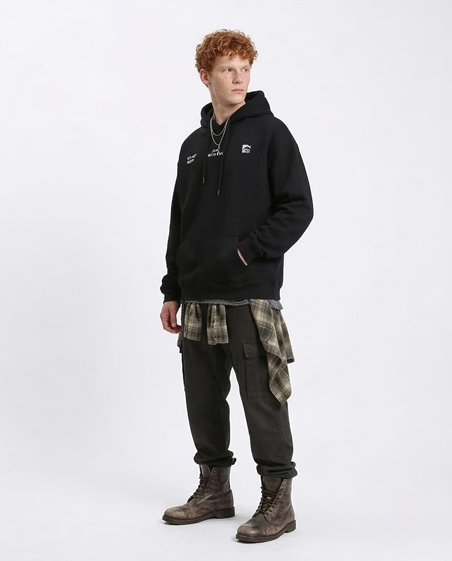 RAVIN "Do Not Repay Evil" Graphic Fleece Hoodie - Black - R208843 -