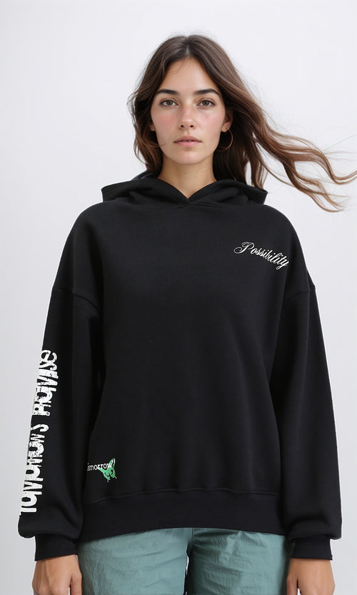 Trendy Prints Slip On Casual Hoodie - Black