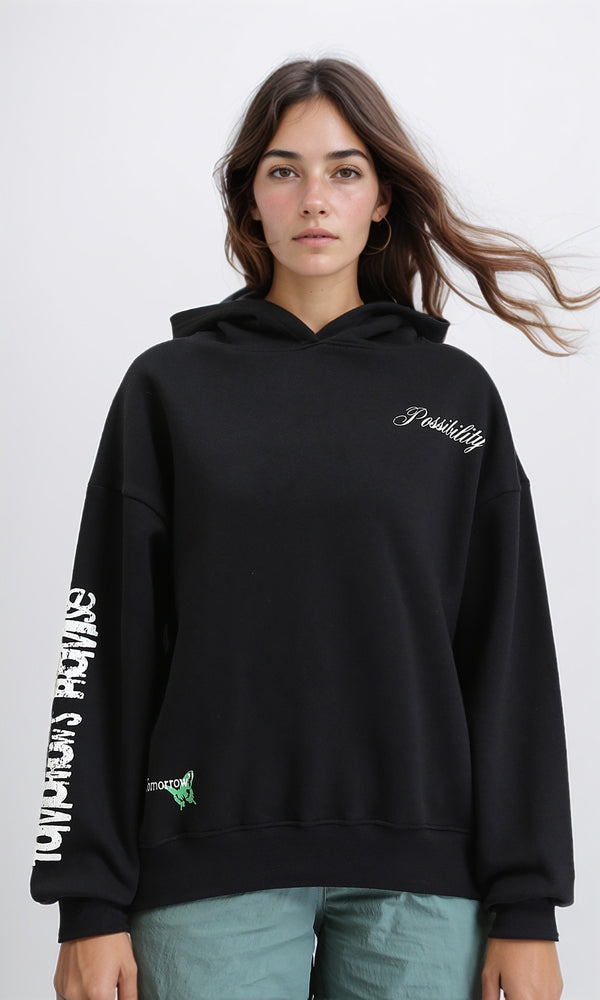 R208846 - Trendy Prints Slip On Casual Hoodie - Black