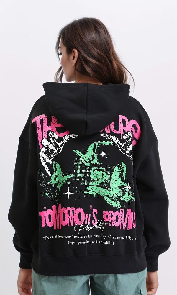 R208846 - Trendy Prints Slip On Casual Hoodie - Black