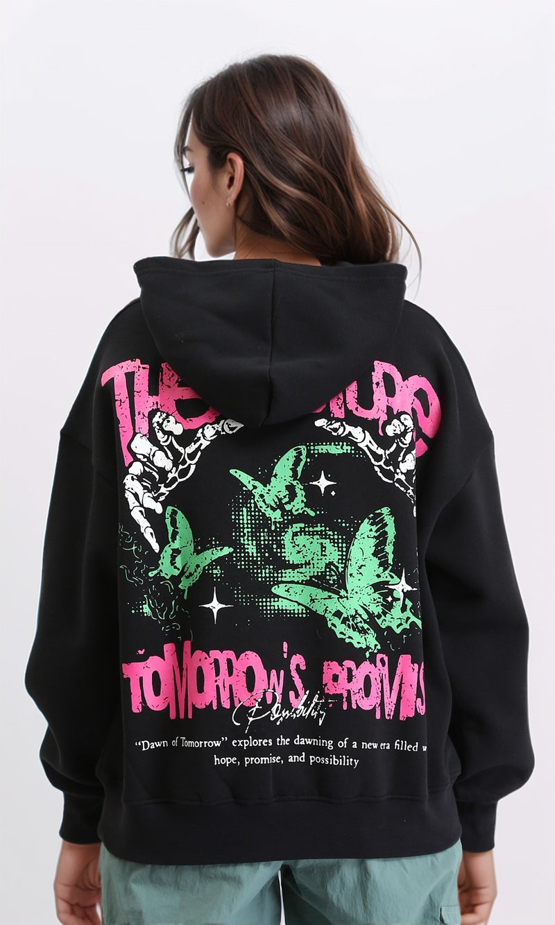 R208846 - Trendy Prints Slip On Casual Hoodie - Black