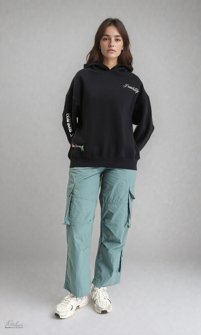 R208846 - Trendy Prints Slip On Casual Hoodie - Black